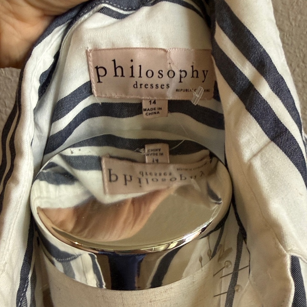 Philosophy Women's White and Black Striped Button-Front Shirt Dress - Picture 5 of 12